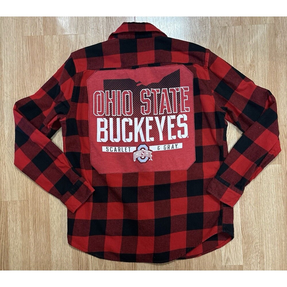 OSU Ohio State Buckeyes Upcycled Flannel Shirt Men’s Size Medium Reworked Plaid